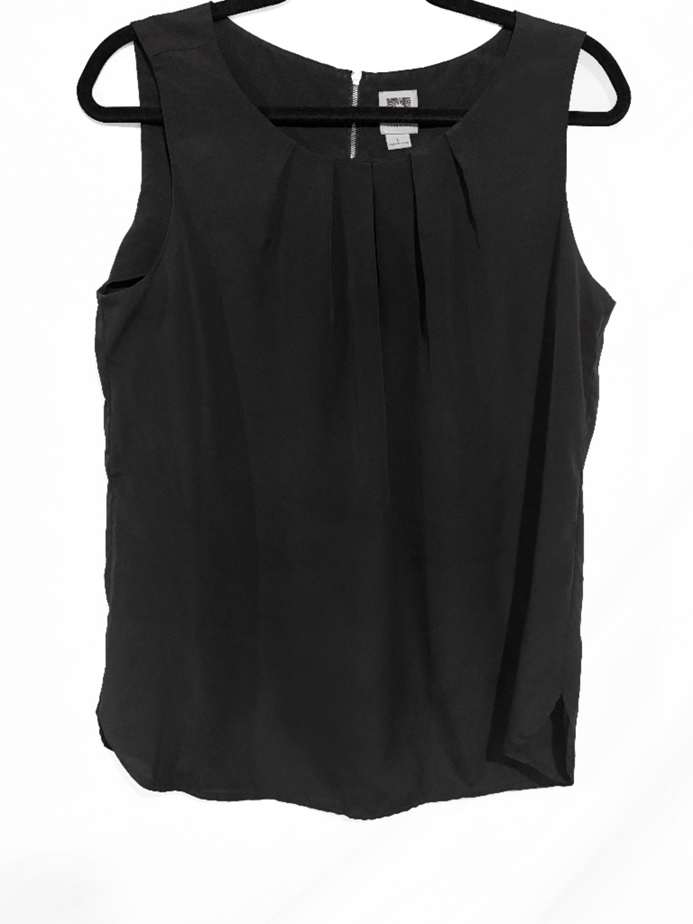 Anne Klein Women's Large Blouse Ruched Black Sleeveless Top